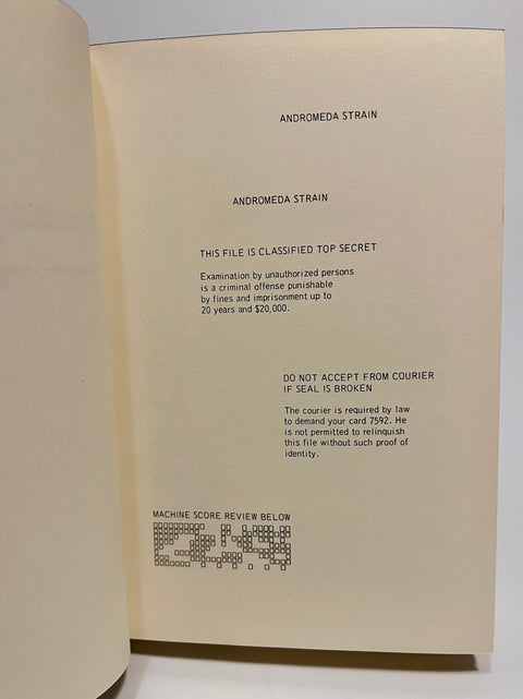 Andromeda Strain, Michael Crichton - First Edition, 1st Printing - 1969