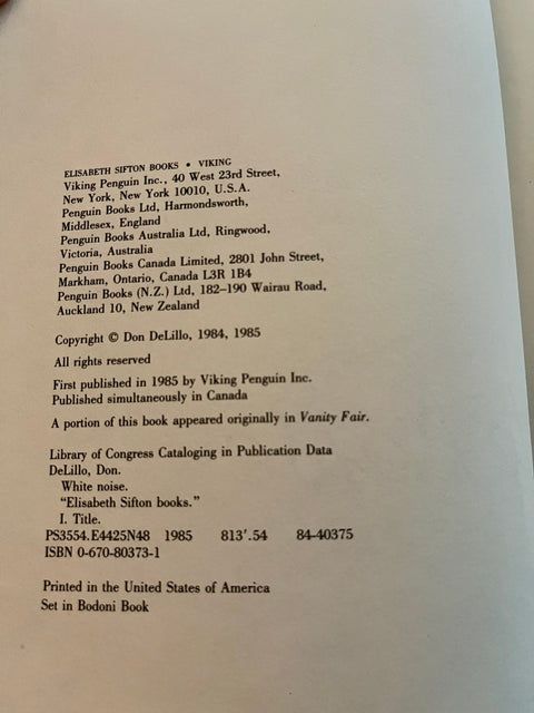 White Noise, Don DeLillo - First Edition, First Printing - Rare