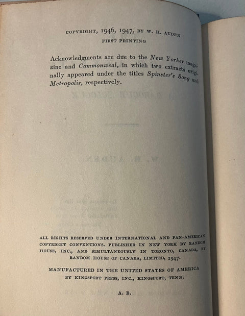 The Age of Anxiety, W. H. Auden - First Edition, First Printing, 1947