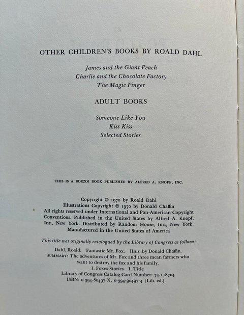 Fantastic Mr. Fox, Roald Dahl - Early Printing, Hardcover with Original Illustrations & Dust Jacket