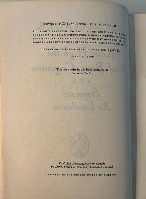 Raise High the Roof Beam Carpenters, J.D. Salinger - First Edition, Second State, 1959