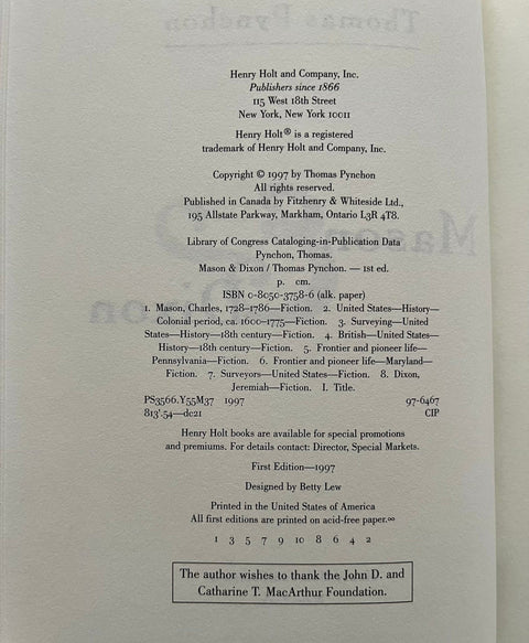 Mason & Dixon, Thomas Pynchon - First Edition, 1st Printing - 1997 - Like New