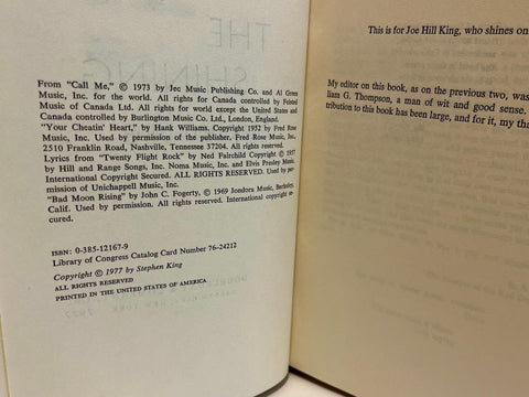 The Shining, Stephen King - First Edition, 1st Printing - 1977