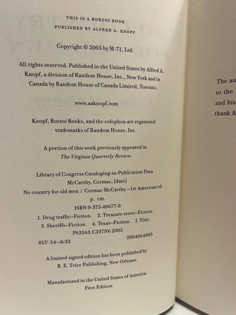 No Country for Old Men, Cormac McCarthy - First Edition, 1st Printing - 2005