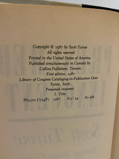 Presumed Innocent, Scott Turow - First Edition, 1st Printing - 1987