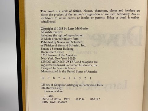 Lonesome Dove, Larry McMurtry - First Edition, 1st Printing - 1985