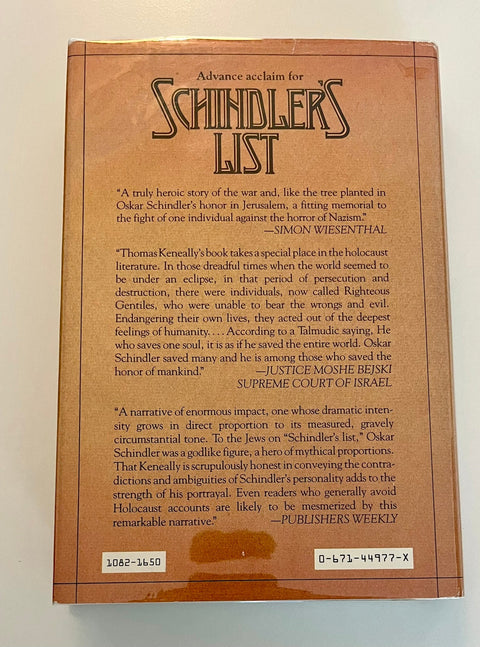 Schindler's List, Thomas Keneally - First American Edition, First Printing - Rare!