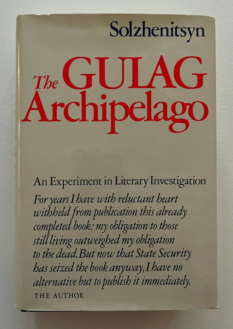 The Gulag Archipelago, Solzhenitsyn - First Edition, 1974 - Hardcover - Near Perfect Condition